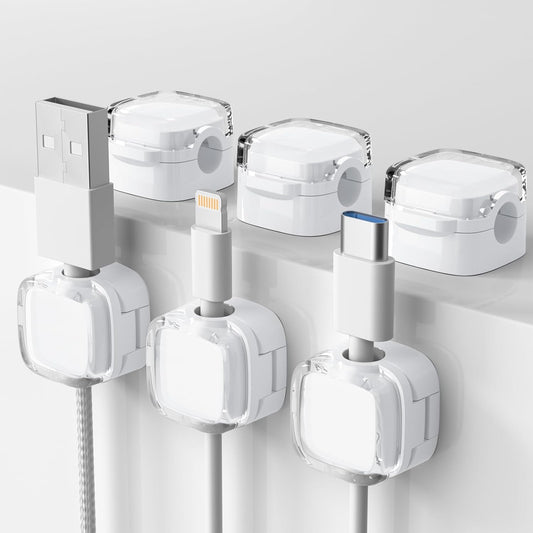 6 Pack Magnetic Cable Clips Adhesive Cord Holder Wire Desk Organizer Keeper USB Charger Cable Tidy Holder for Phone Home & Office Wall Kitchen Car Desktop Nightstand White