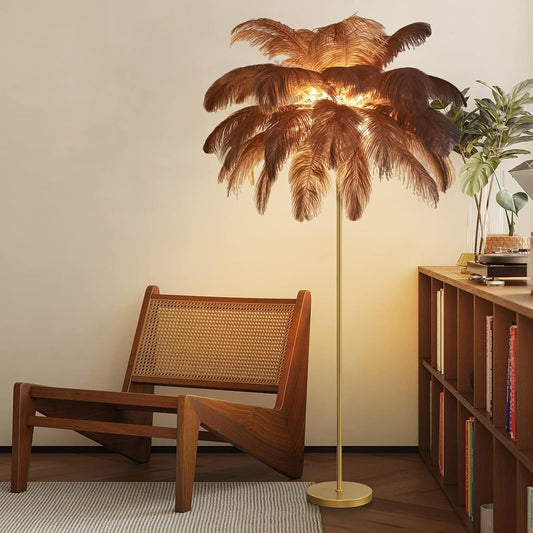 170Cm Feather Floor Lamp, Modern Ostrich Feather Floor Lamp LED Dimmable Floor Lamp, Decorative Floor Lamp for Bedroom and Living Room, Resin Feather Floor Lamp