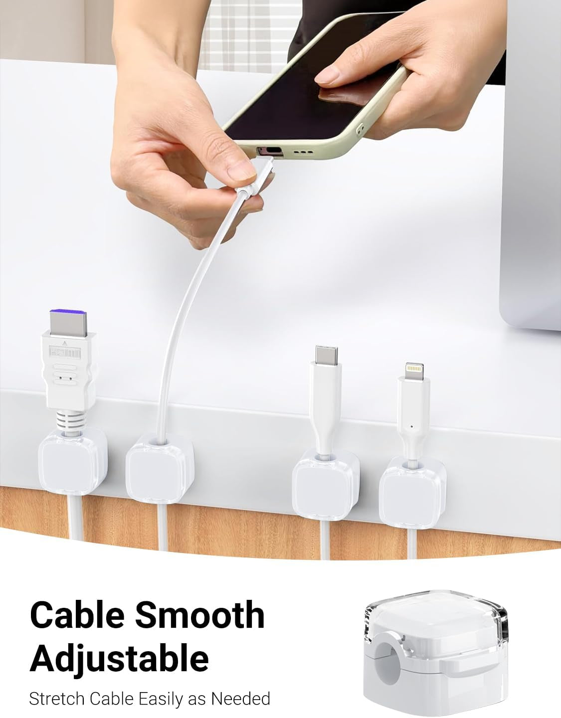6 Pack Magnetic Cable Clips Adhesive Cord Holder Wire Desk Organizer Keeper USB Charger Cable Tidy Holder for Phone Home & Office Wall Kitchen Car Desktop Nightstand White