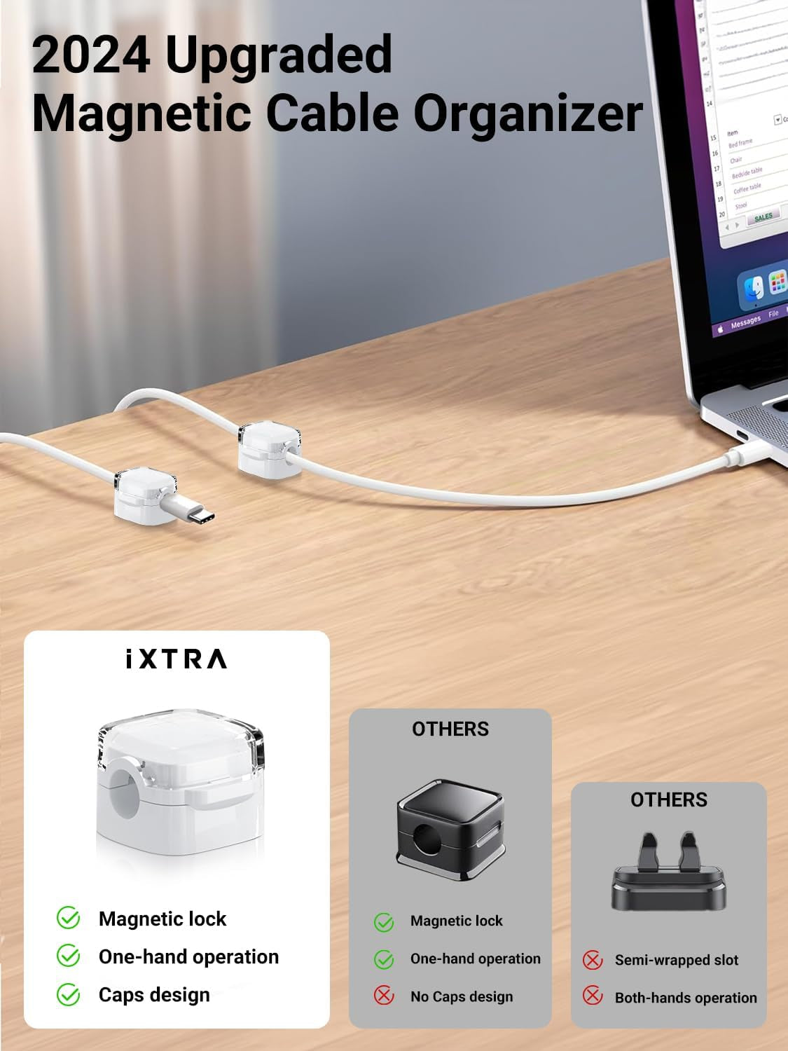 6 Pack Magnetic Cable Clips Adhesive Cord Holder Wire Desk Organizer Keeper USB Charger Cable Tidy Holder for Phone Home & Office Wall Kitchen Car Desktop Nightstand White